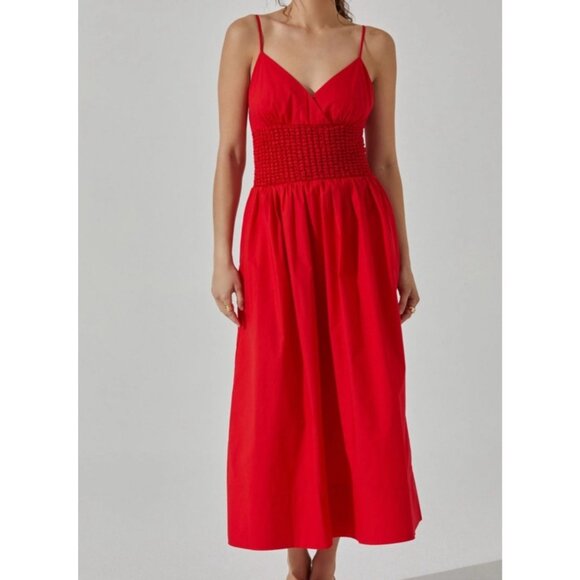 ASTR popcorn waist red midi dress size S NWOT - Picture 1 of 7